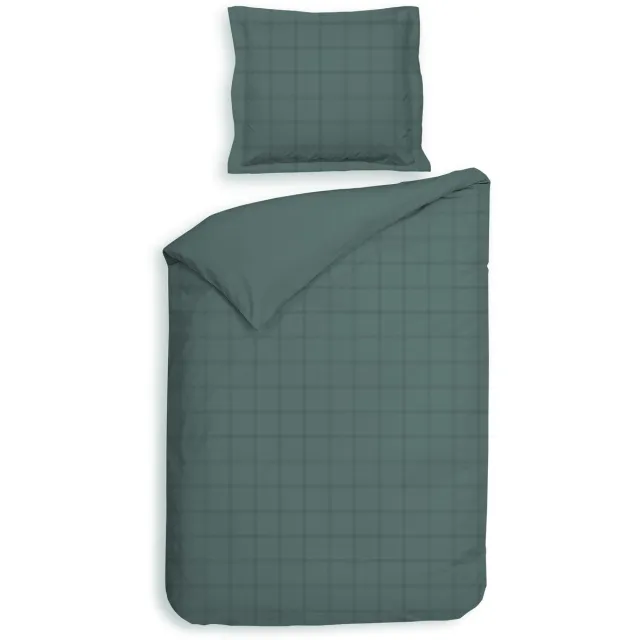 Heckettlane Dekbedovertrek Diamante - Bedlinnen - 140x200-220 cm - Eenpersoons - Mineral Green - Dekbedovertrek van 100% Katoen-Satijn