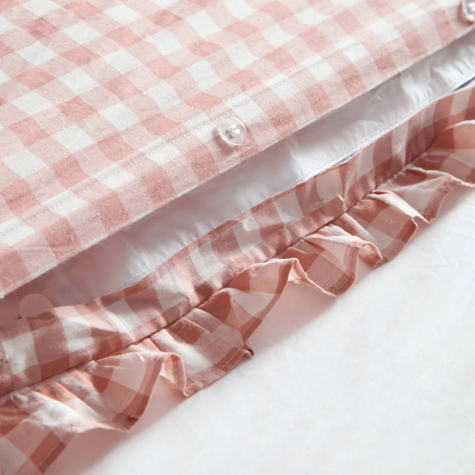 NOUS Living lits-jumeaux dekbedovertrek katoen geruit beige Roze