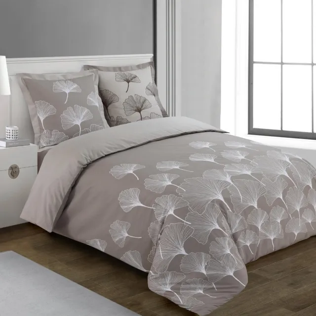 VISION home VISION Ginko - Tweezijdig omkeerbaar Dekbedovertrekset - 100% katoen: zacht en soepel - Kingsize - Dekbedovertrek met 2 bijhorende slopen - Beige - Oekotex gecertificeerd
