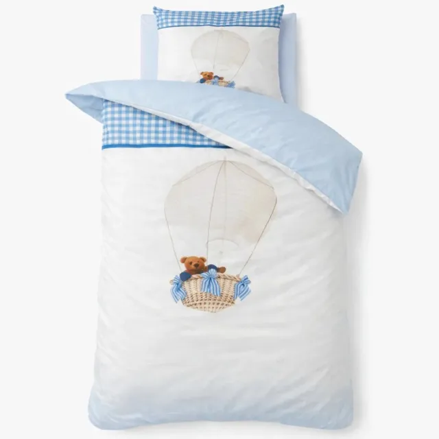 decoware Dekbedovertrek Luchtballon Beer Blauw – 100% Katoen Renforcé – Incl. Kussensloop – Kinder Dekbedovertrek Wit