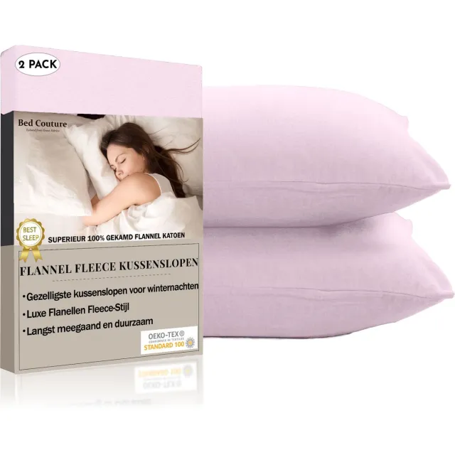 Bed Couture Flanel Fleece Kussenslopen - 100% Katoen Extra zacht en Warm - Set van 2 - 50x70 Cm - Roos