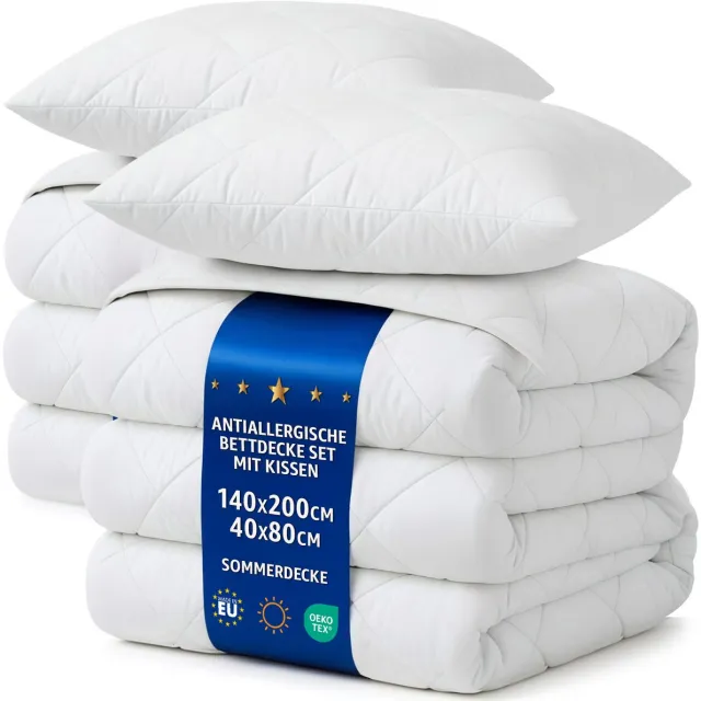 Amazinggirl Dekbed zonder overtrek 200 x 140 cm - zomerdekbed Gewatteerd en Microvezel dekbedden naar bed Set: 2 X Dekbed 140 x 200 cm met 2 kussens 40 x 80 cm Oeko-Tex Wit