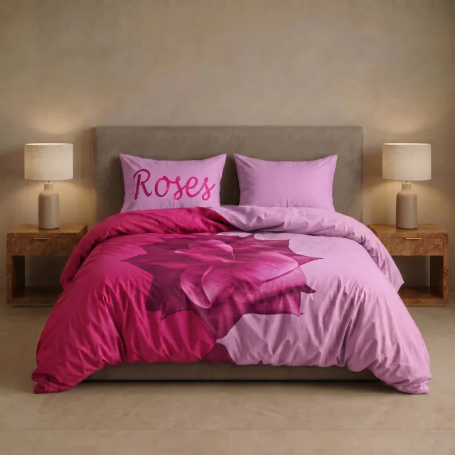 Slaaptextiel Dekbedovertrek Fleur Roses-200 x 200/220 cm roze