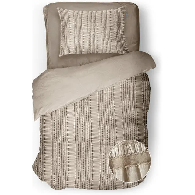 Eleganzzz Dekbedovertrek Pure Stitches - Soft Sand - Dekbedovertrek 140x200/220cm - Micropercal - Eenpersoons - Dekbedovertrekken - Effen Dekbedovertrek