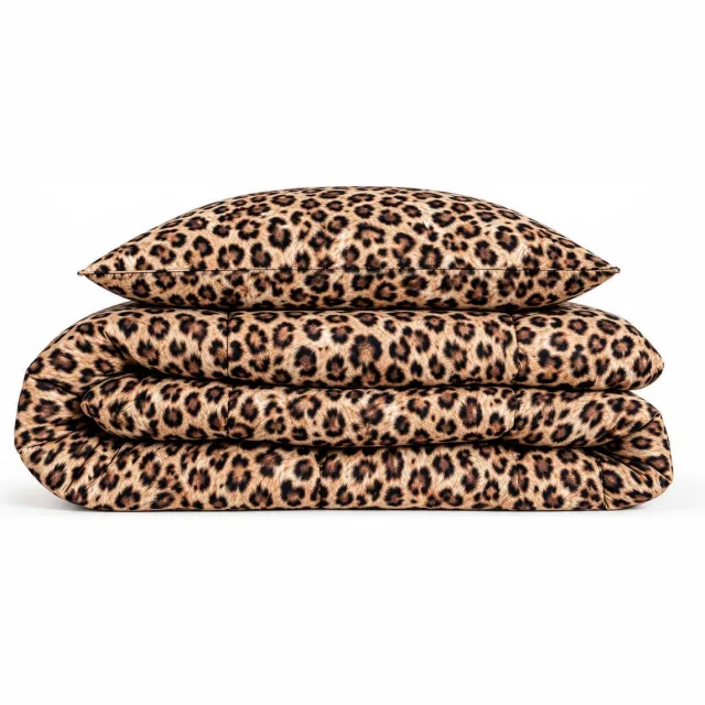 Eleganzzz Eazy Dekbed zonder Overtrek Inclusief Kussensloop Leopard Brown 140x200cm - Panterprint Dekbed - Wasbaar Dekbed - Hoesloos Dekbed - All Year Dekbed - Eenpersoons Dekbed Bruin