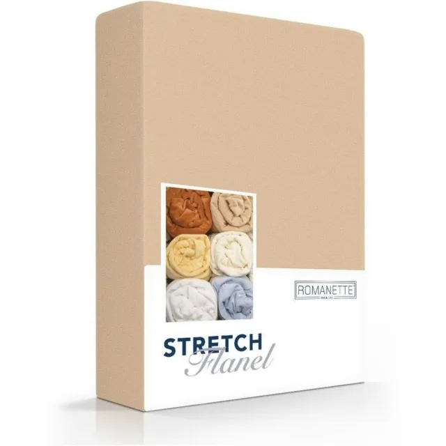 Romanette Stretch - Flanel - Hoeslaken - Eenpersoons - 80/90/100x200/220 cm - Camel