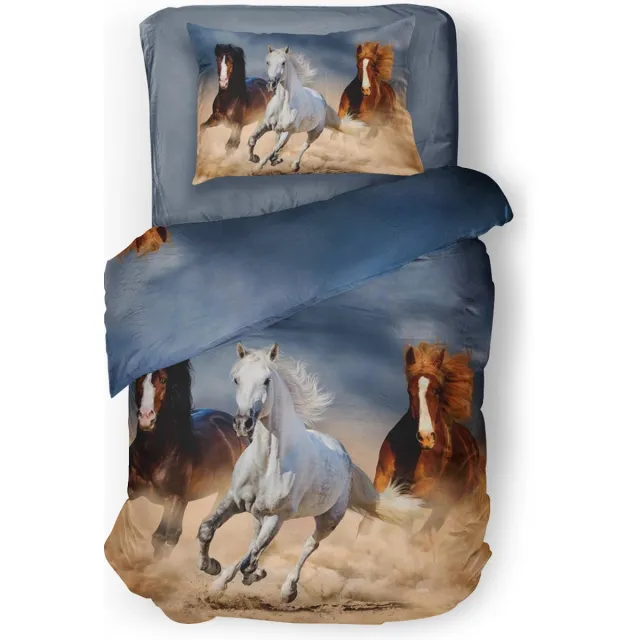 Eleganzzz Dekbedovertrek Wild Horses - Multi - Dekbedovertrek 140x200/220cm - Micropercal - Eenpersoons - Dekbedovertrekken - Paarden Dekbedovertrek - Dieren Dekbedovertrek