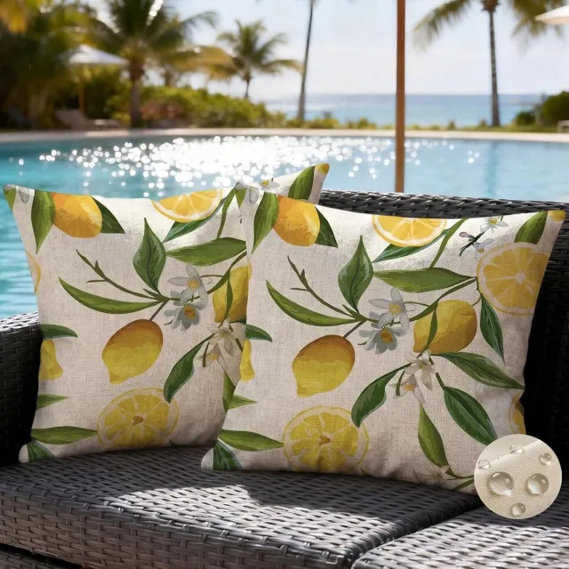 Famanu Kussenhoes Citroenblad Buiten Kussen Decoratief Waterdicht Weerbestendig Tuin Kussen Bank Kussen Kussenhoes 40x40cm voor Decoratie Woonkamer Tuin Balkon Huisdecoratie 2 Stuks Geel