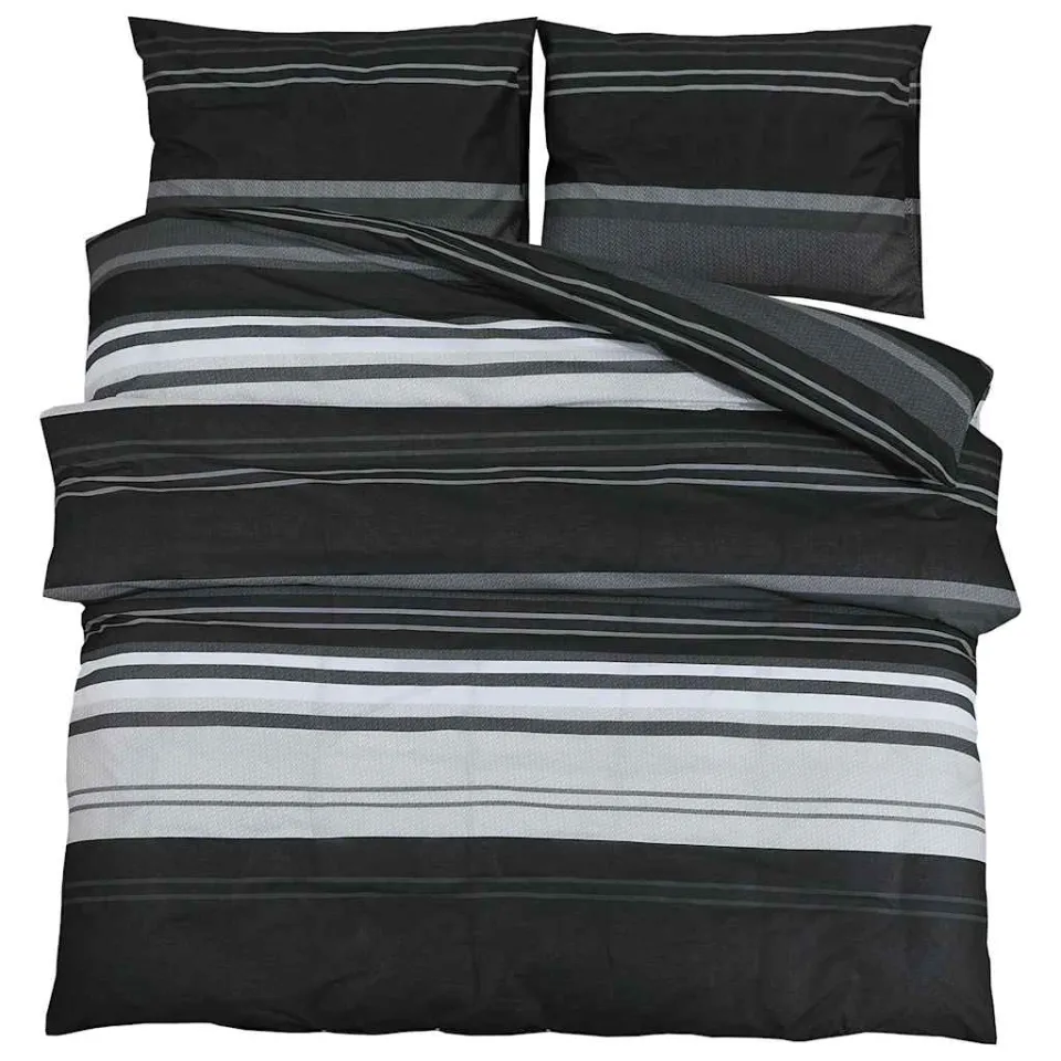 vidaXL 2 st 200 x 200 cm + 60 x 70 cm 100% Cotton Black Stripes, foto 3