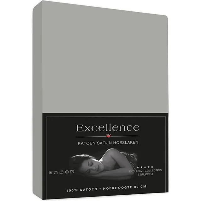 Excellence Katoen Satijn hoeslaken 100x200cm + 30cm - Zilver grijs