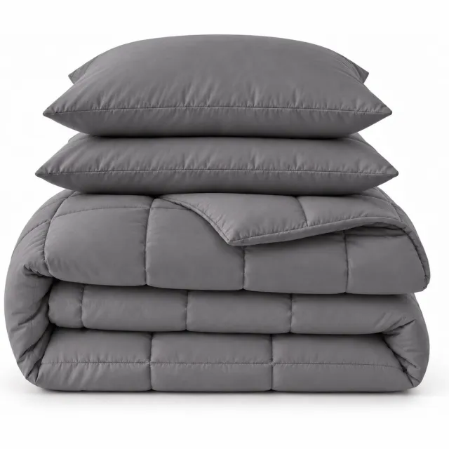 decoware Deluxe Lazy Dekbed zonder Overtrek – 200x220 cm – Percale Katoen – Antraciet – Inclusief 2 Kussenslopen – Wasbaar Dekbed