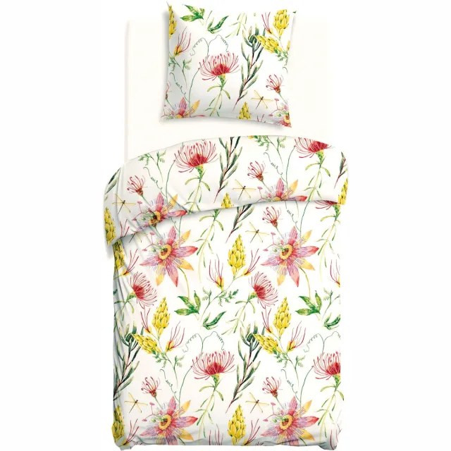 Darymex Luxe Katoenen Dekbedovertrekset Cottonlove – 140x200 cm – Rode en Gele Bloemen – 100% Katoen – Darymex