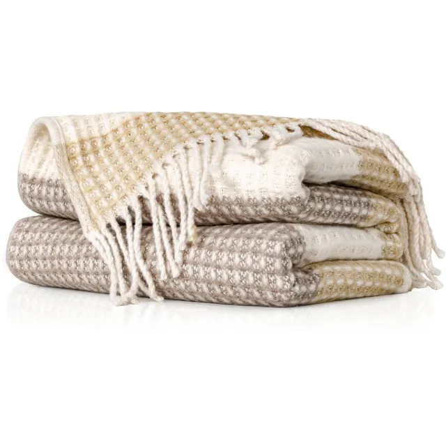 ANRO Beatriz Plaid Kastanjebruin 130x160 cm - Katoenmix - Met franjes