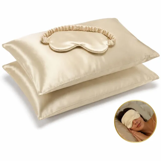 DIVERZA Satijnen Kussenslopen Set – Inclusief Slaapmasker – 60x70cm – Zacht voor Haar & Huid – Hypoallergeen – Champagne Goud Chamgpagne Goud - Met slaapmasker