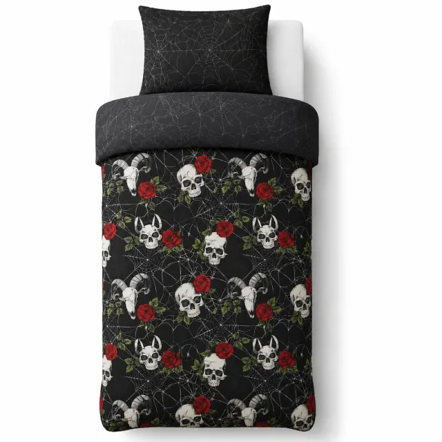 decoware Dekbedovertrek Skulls & Roses 140x220 cm - Microvezel - Met Kussensloop - Eenpersoons - Gothic & Dark Thema Multi