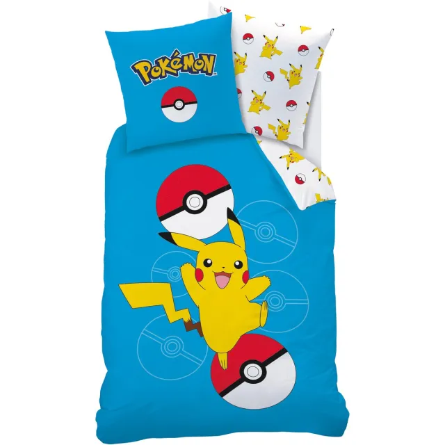 Pokémon Dekbedovertrek Pokeball - 140 x 200 + 63 x 63 cm - Katoen Blauw