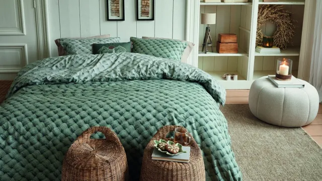 Rivièra Maison Woven Wool dekbedovertrek - Eenpersoons - 140 x 200/220 cm - Groen