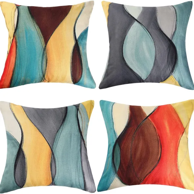Ibenzoa Kleurrijke abstracte kunst kussenslopen set van 4 voor stijlvolle woningdecoratie kleurijk