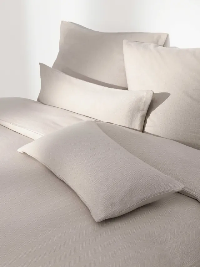 Westwing Collection Flanellen dekbedovertrek Wanda met visgraatpatroon Beige