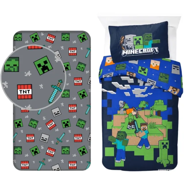 Minecraft slaapkamerset; dekbedovertrek en hoeslaken dekbedset