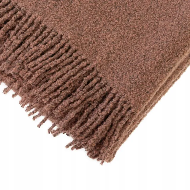KAMPOL Merinowollen dekengesp 140x200 gebrand Rosa met franje