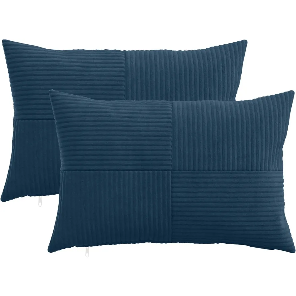 vidaXL Kussensloop 2 st ALMELO Marineblauw 40 x 60 cm corduroy, foto 3