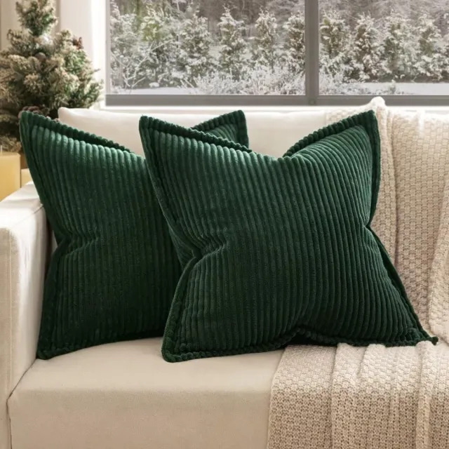 Ibenzoa Set van 2 gestreepte corduroy kussenslopen voor een stijlvolle woonkamer groen