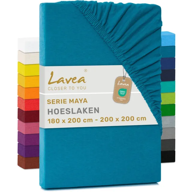 lavea Hoeslaken 180x200 cm – 100% Katoen, Zacht en Ademend – Geschikt voor Matrassen tot 20 cm – Jersey met Elastiek Rondom – Aquamarijn