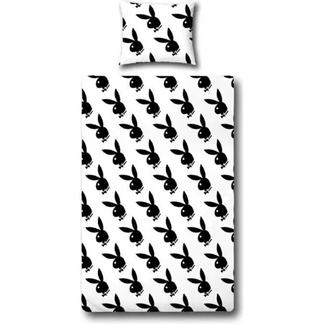 Playboy Bunny Allover Dekbedovertrek - Eenpersoons - 140x200/220 cm - Black/White Zwart
