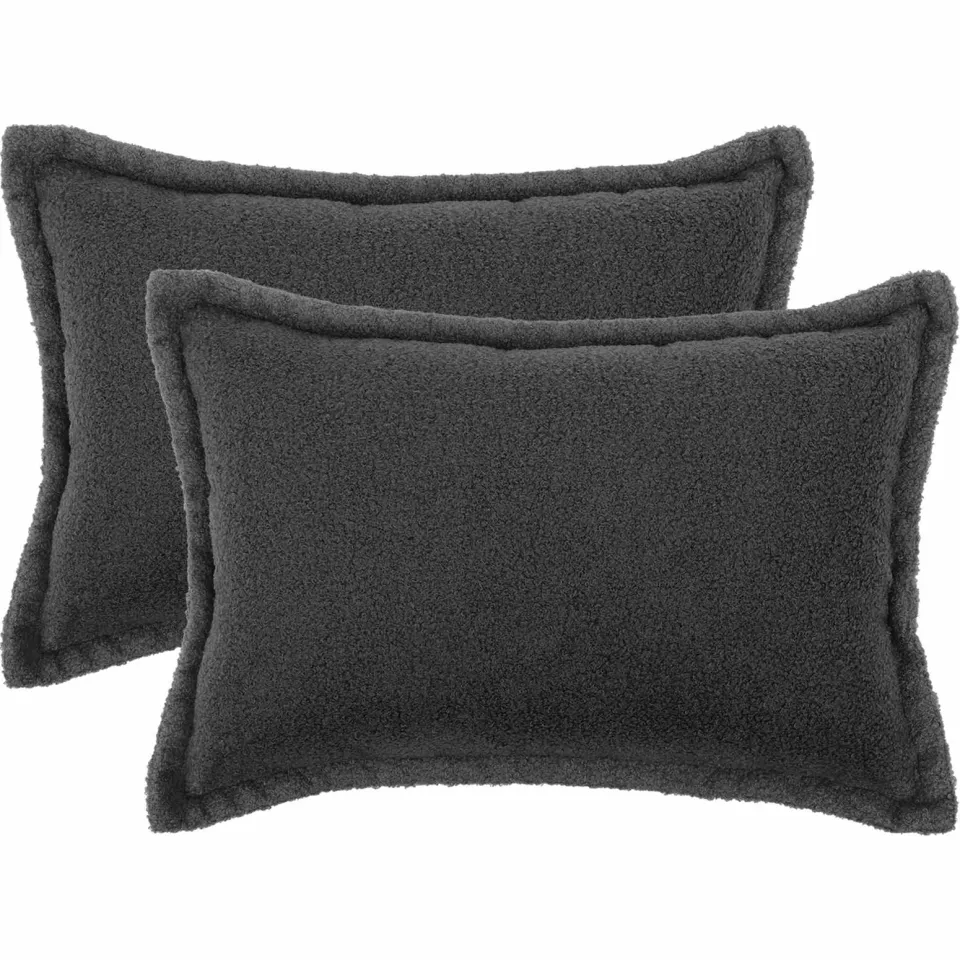 vidaXL Kussensloop 2 st HOUTEN Donkergrijs 50 x 75 cm Bouclé, foto 3