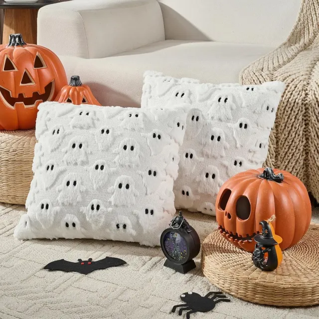 VHV 2-Halloween kussensloop -45*45cm-Spookmotief voor herfst- en Halloween decoratie - Voor bank, bed en interieur - Halloween - Wit