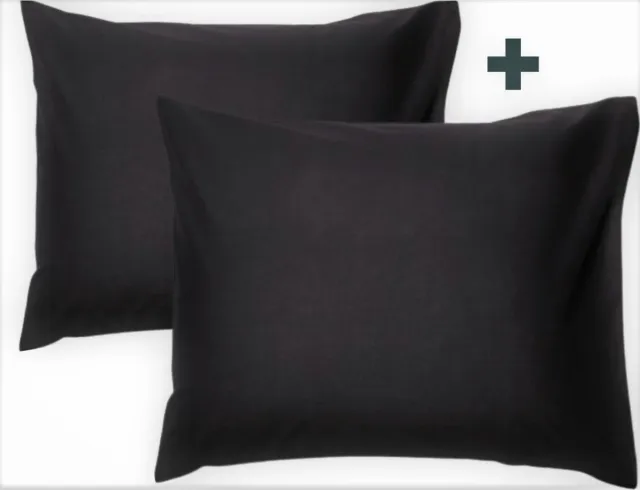 Dreamhous BED Set van 2 effen zwarte (donkere kleur) kussenslopen (kussensloop / kussenshoes) KATOEN voor standaard hoofdkussen van 60 x 70 cm (rustig uni effen beddengoed, cadeau Sint & Kerst!)