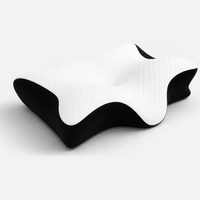 ZenRest Hoofdkussen - Ergonomisch Vlinderkussen - Ademvrij Anti-Snurk Kussen - Orthopedisch CPAP Hoofdkussen - Traagschuim Nekkussen voor Slaapapneu & Nekklachten - Comfortabel Memory Foam Bedkussen zwart,wit