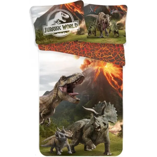 Jurassic World Dekbedovertrek, Eruption - Eenpersoons - 140 x 200 / 70 x 90 cm - Katoen bonte kleuren