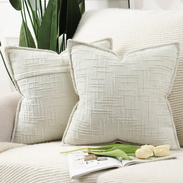 Ibenzoa Set van 2 Chenille Sierkussenslopen voor Moderne Woonkamer en Slaapkamer Decoratie, Crèmewit, 40 x 40 cm