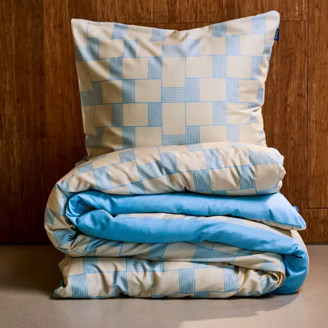 Auping Seaside grid Dekbedovertrek - Tweepersoons 200 x 220 cm - Biologisch katoen - Blauw