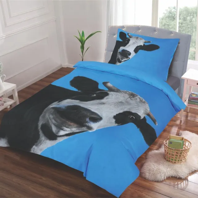 HUSH Trendy Koe Print Dekbedovertrek Set Zwart Wit Blauw - Kussensloop blauw zwart wit
