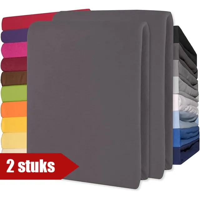Lucina 2 stuks Hoeslakens Jersey Katoen Stretch 30cm Hoge Hoek - Set van 2 - antraciet 90x200cm - 100x200cm