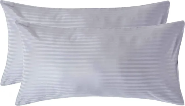 Homescapes Satijn Streep Katoen Kussensloop 50x90 cm – Set van 2 – Zilvergrijs – 100% Egyptisch Katoen – Draaddichtheid 330
