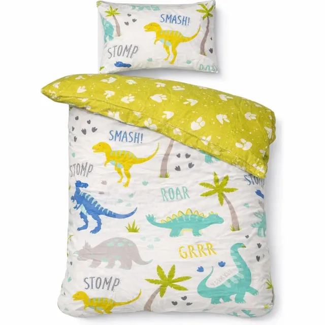 decoware Kinderdekbedovertrek Dino's Roarsome 140x220 cm - Katoen - Eenpersoons - Dinosaurus Thema - Met Kussensloop Groen