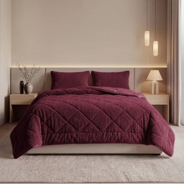 NOUS Living wasbaar dekbed velvet en teddy- Donkerrood, foto 2