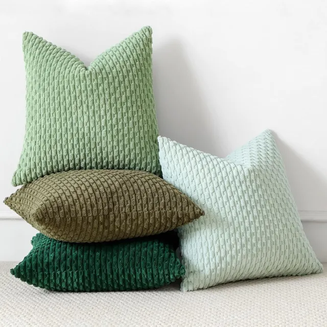 Famanu Set van 4 stuks corduroy kussenslopen ribfluweel boho 40 x 40 cm groen