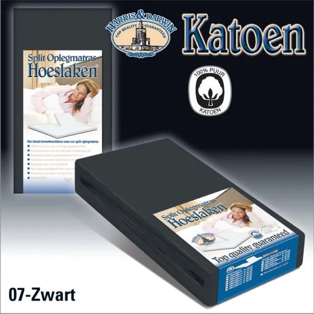 Harris&Darwin 100% katoenen Splittopper hoeslaken tot 10cm | Percaline glad katoen | Zwart 160x210/220 cm | Speciaal voor Split topmatras