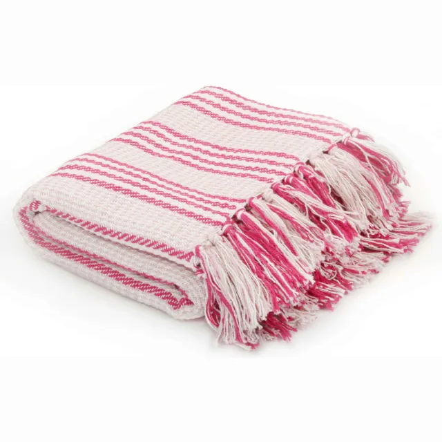 vidaXL Plaid strepen 125x150 cm katoen roze en wit