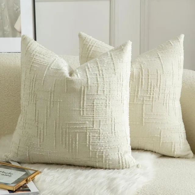 Unyqoos Set van twee luxe chenille kussenhoezen met elegant design voor huisdecoratie Crèmewit