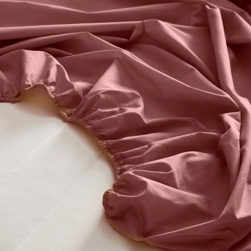 NOUS Living percale katoenen hoeslaken donkerroze