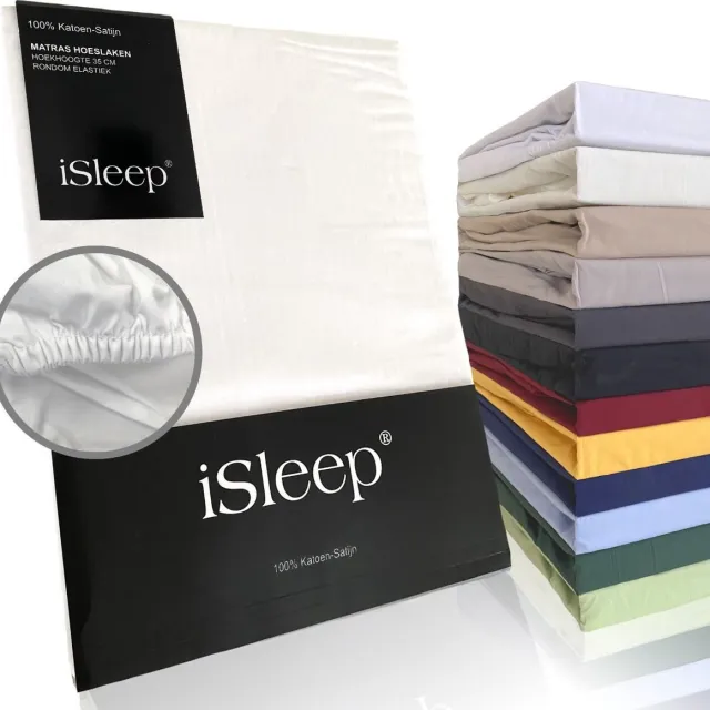 iSleep Katoen-Satijnen Hoeslaken - Hoge Hoek - Rondom Elastiek - Eenpersoons - 80x200+40 cm - Wit
