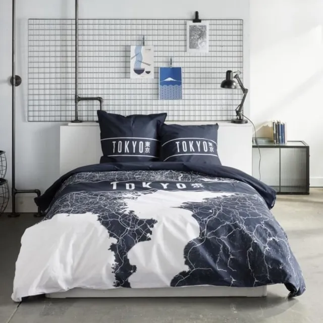 Today Beddengoedset - TODAY - JAVA - 2 personen - 240 x 220 cm - Katoen - Tokyo print - Donkerblauw