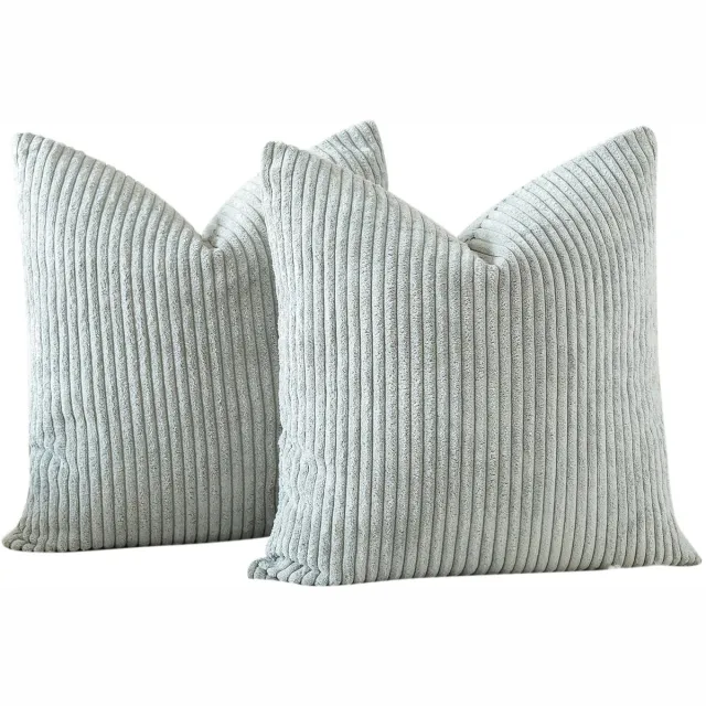 Ibenzoa Set van 2 stijlvolle kussenhoezen van zacht corduroy, decoratief voor bank en woonkamer, 50 x 50 cm, grijsgroen