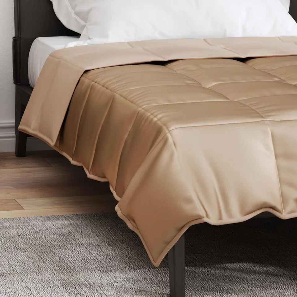 vidaXL Zomer Dekbed 140 x 220 cm 200 gsm Satijn en microvezel Goud, foto 4